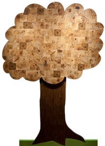 Display tree built with wood blocks